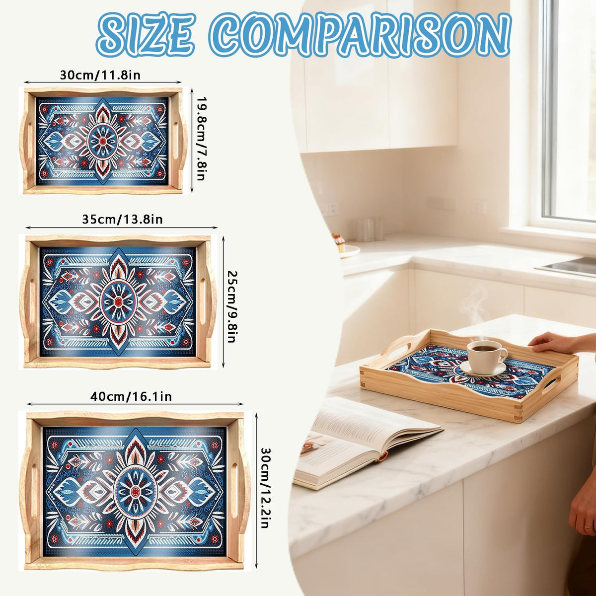 Mandala Diamond Painting Wooden Serving Tray with Handle for Adults (Mandala Small D)