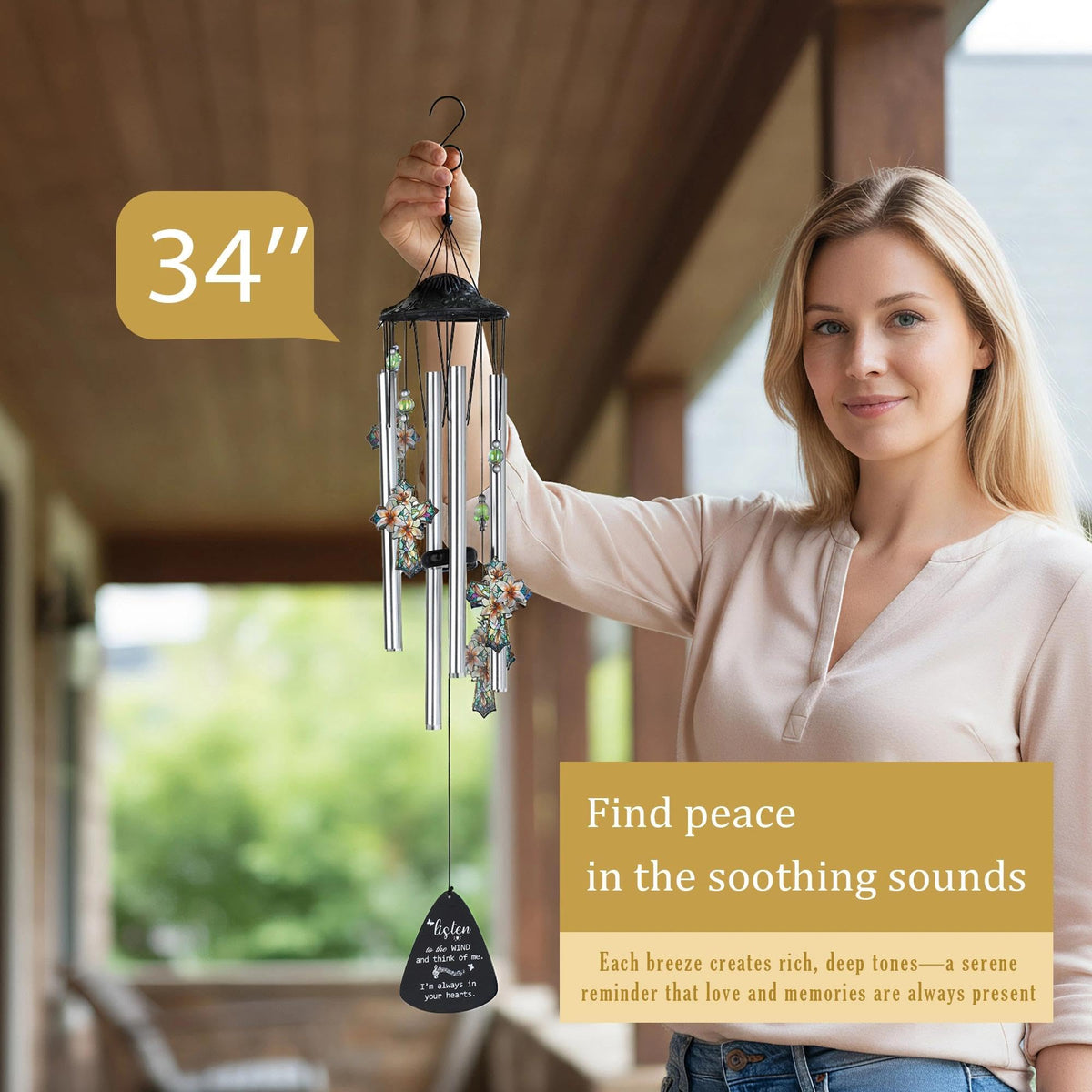 Cross Memorial Wind Chime (Faith Series – Cross – 34 Inch)