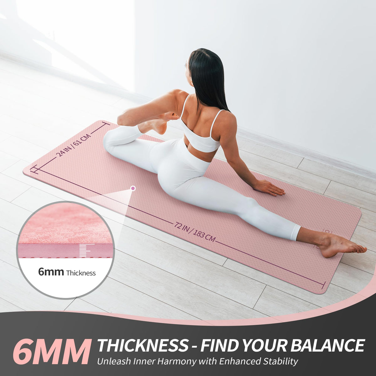 TPE Yoga Mat Non (Pink / 72*24*0.24 inch)