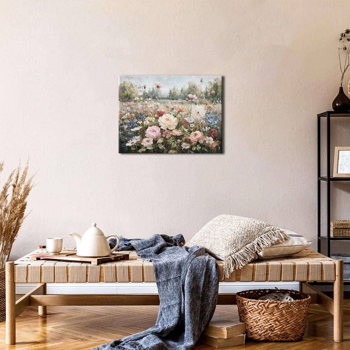 Pink Flower Wall Art Bathroom Decor Vintage Floral Canvas Pictures Rustic Farmhouse Wildflowers Prints Abstract Botanical Landscape Paintings Poster Rose Aesthetic Artwork for Home Decoration 12x16" (16"L x 12"W / Pink Flower)