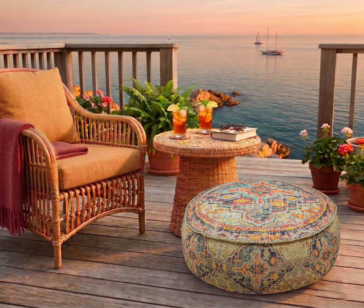 Bohemian Outdoor Floor Cushion Cover (24x8 Cover Only / Outdoor Vintage)