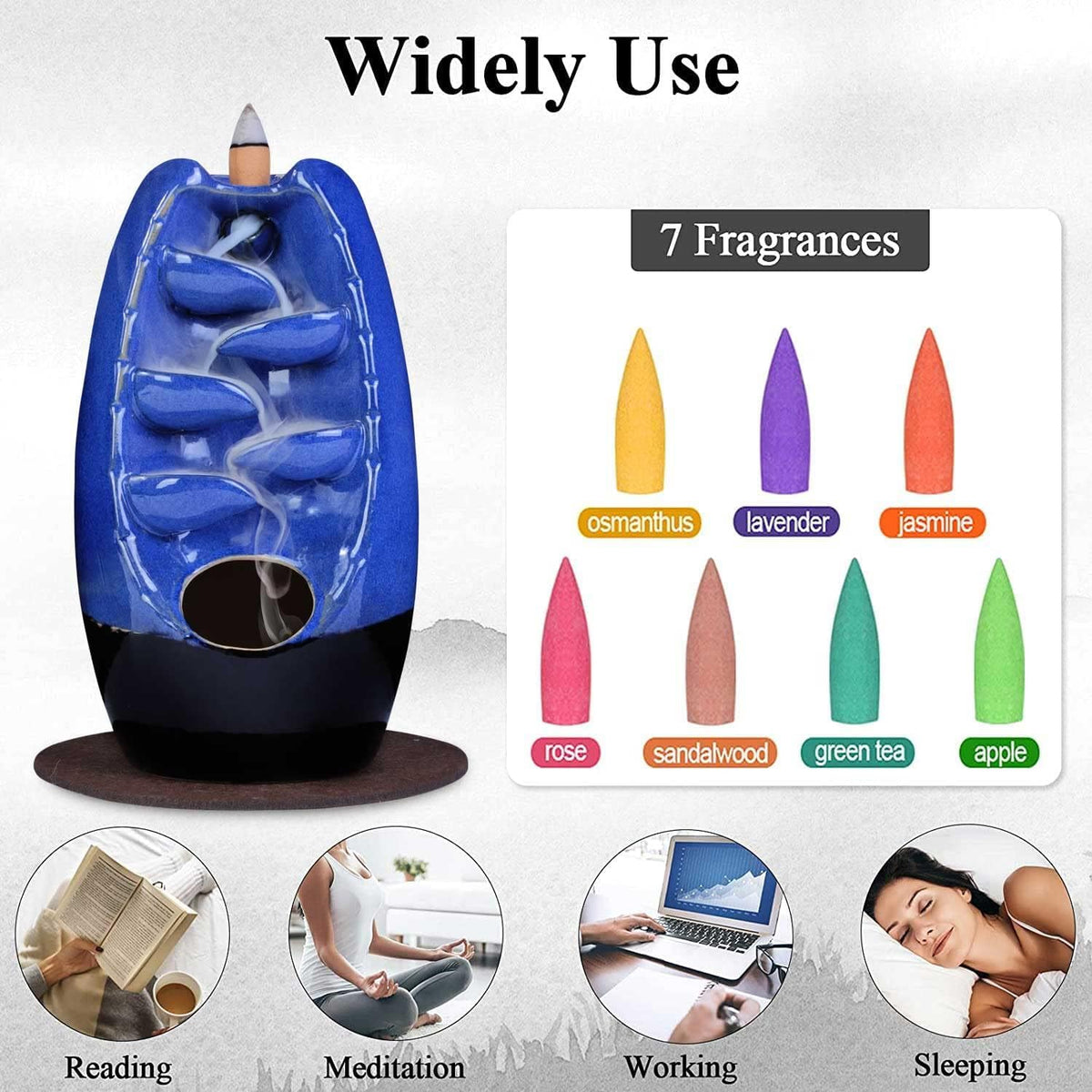 Ceramic Backflow Incense Holder Waterfall Incense Burner (Navy)