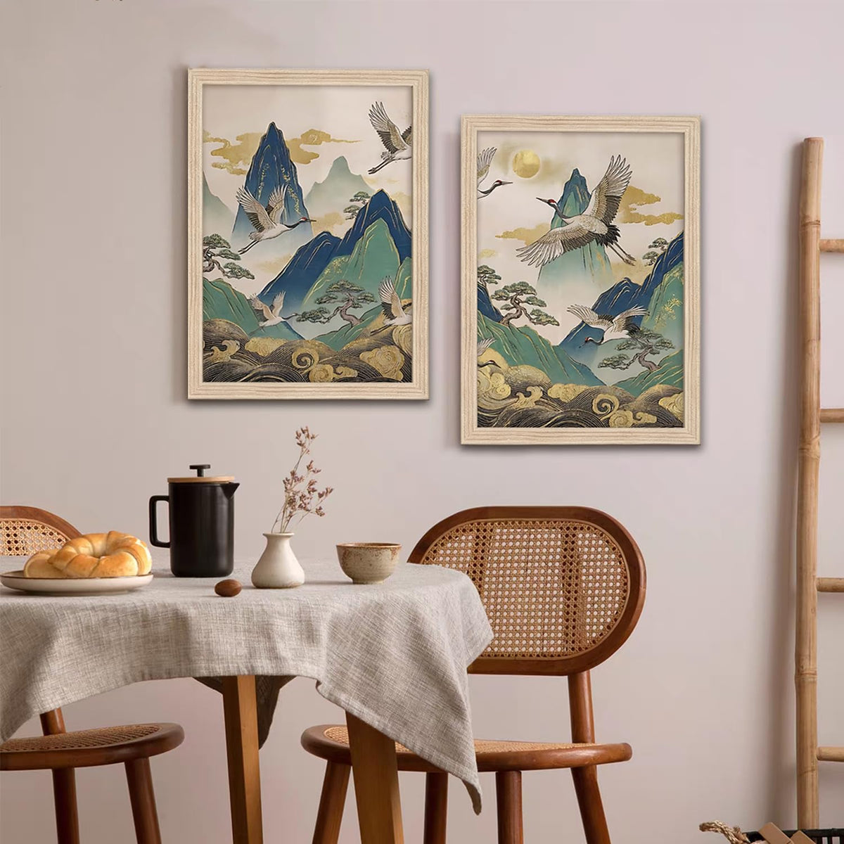 Framed 3Pcs Japanese Crane Canvas Wall Art (white / 16"L x 12"W)