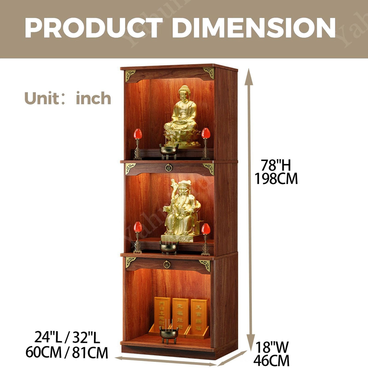 Multifunction Meditation Altar Table with Drawer and Shelf (Walnut(open) / 24"Lx18"Wx78"H)