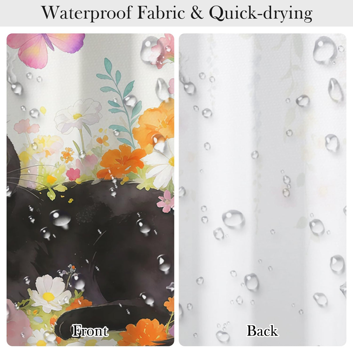 Cute Cat and Floral Shower Curtain 72x72 Inch (Cat and Flowers / 72"W x 72"L (Pack of 1))