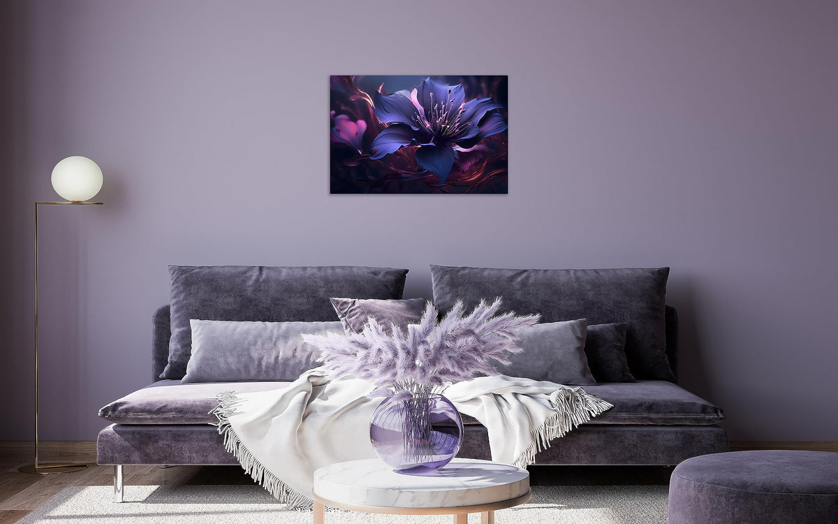 1 Pcs Purple Picture Purple Canvas Purple Pictures for Bedroom Wall Purple Flower with Swirls Print on Canvas Purple Flower Canvas for Home Decor Living Room Stretched and Framed 24x36 inch (36"L x 24"W / Purple Flower 3)