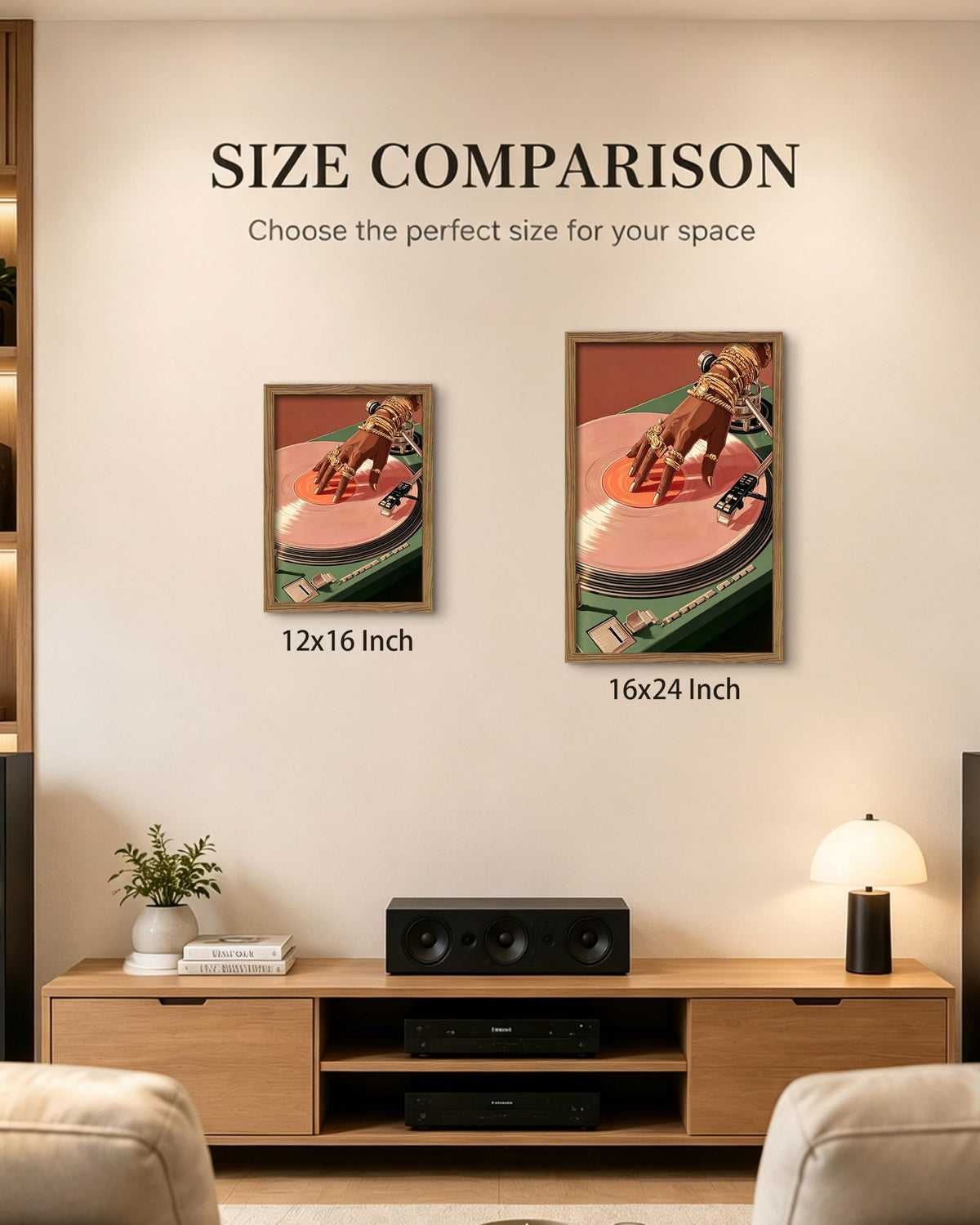 Framed Vintage Record Player Canvas Wall Art (A-Pink Record / 24"L x 16"W)