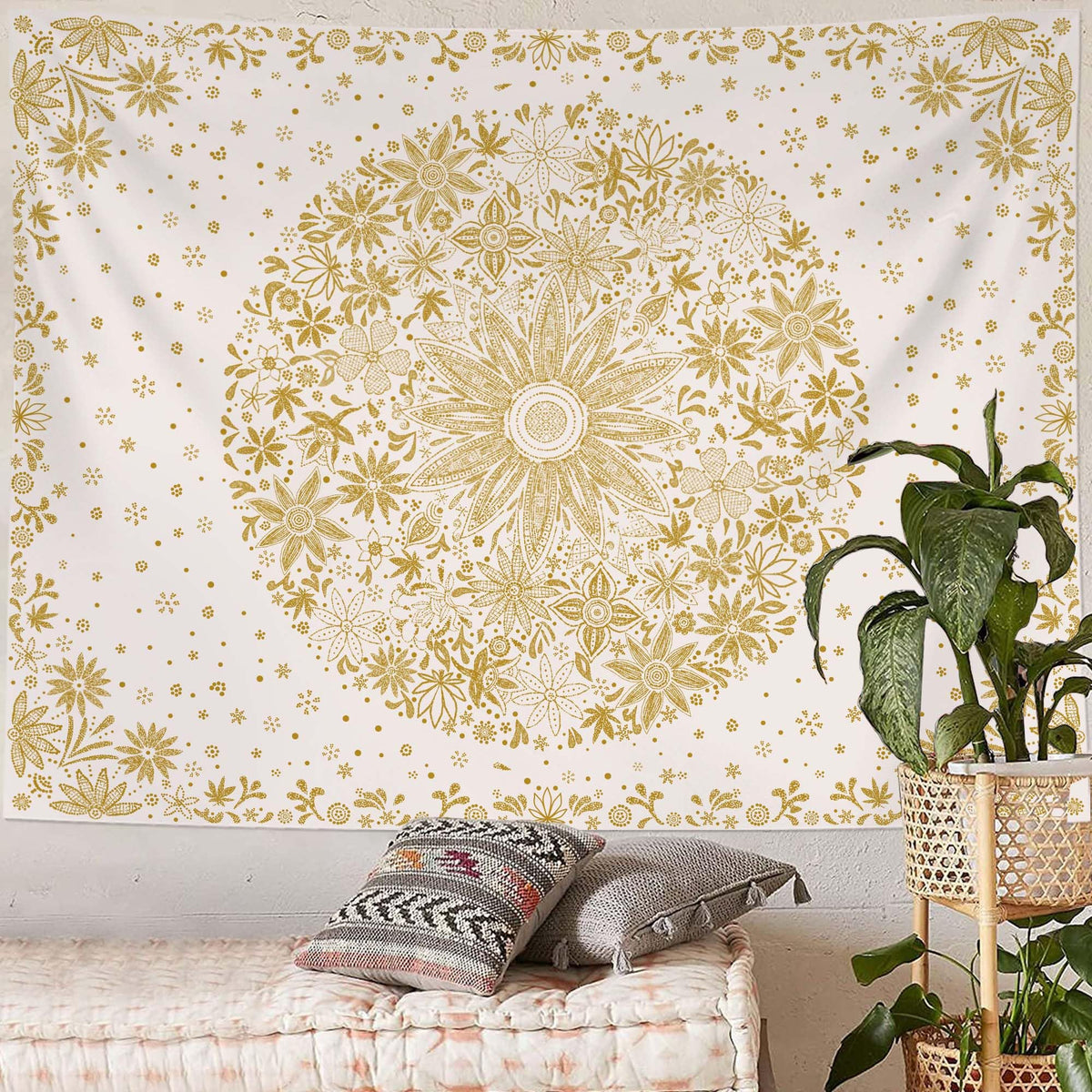 Bohemian Tapestry Wall Hanging (Bohemian / Yellow / 48"L x 36"W)