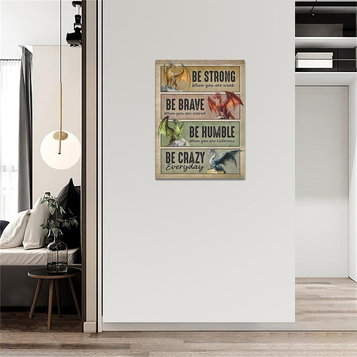 Dragon Wall Art Vintage Dragon Pictures Wall Decor Inspirational Quotes Be Strong Canvas Prints Painting Framed Artwork Decoration for Bedroom Living Room Office Bathroom 12"x16" (16"L x 12"W / Dragon-1)
