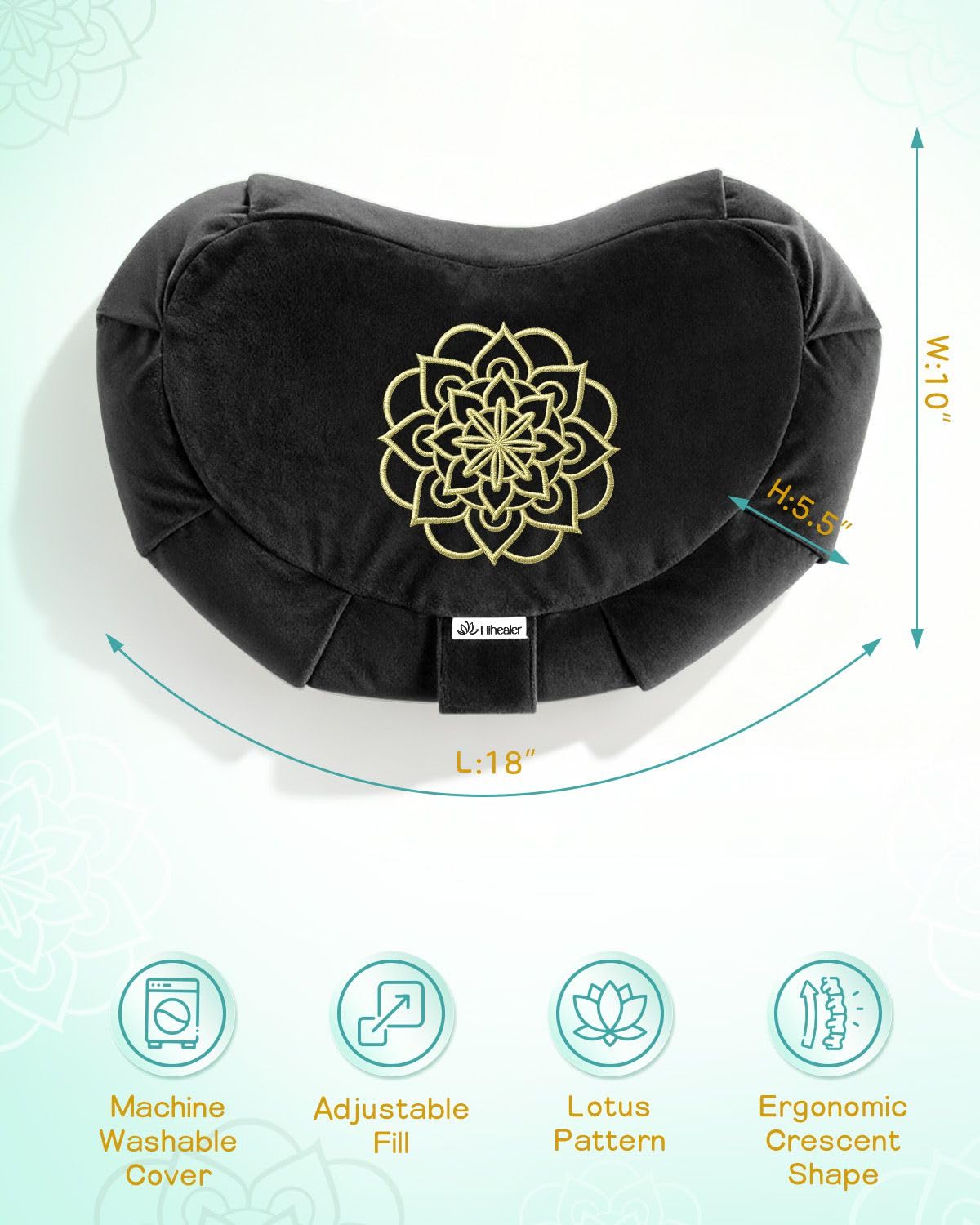Premium Crescent Meditation Cushion (Black)