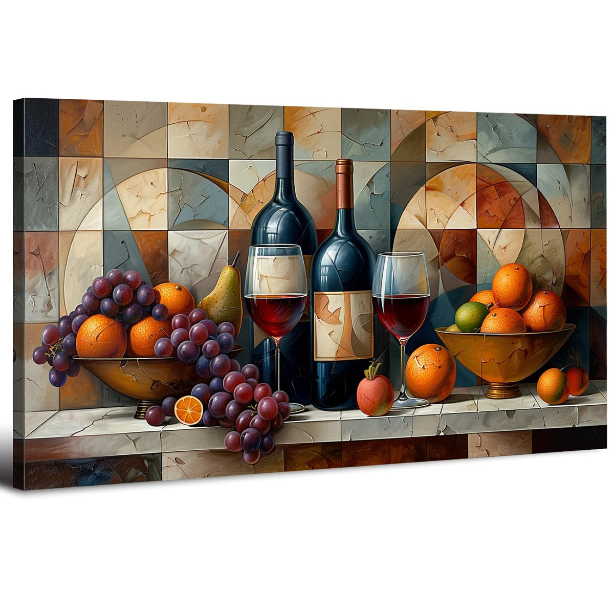 Abstract Kitchen Wall Art Decor Geometric Dining Room Wall Decor Red Wine Glass Canvas Prints Rustic Farmhouse Fruits Still Life Painting Living Room Wine Bar Art Wall Decor Home Decorations 20x40" (40"L x 20"W / Abstract Kitchen)