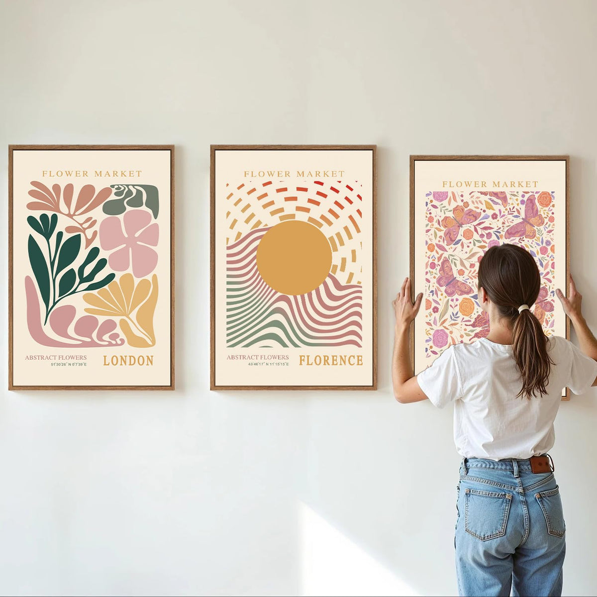 Boho Flower Market Framed Canvas Wall Art Set (Boho Flower Market / 24"L x 16"W)