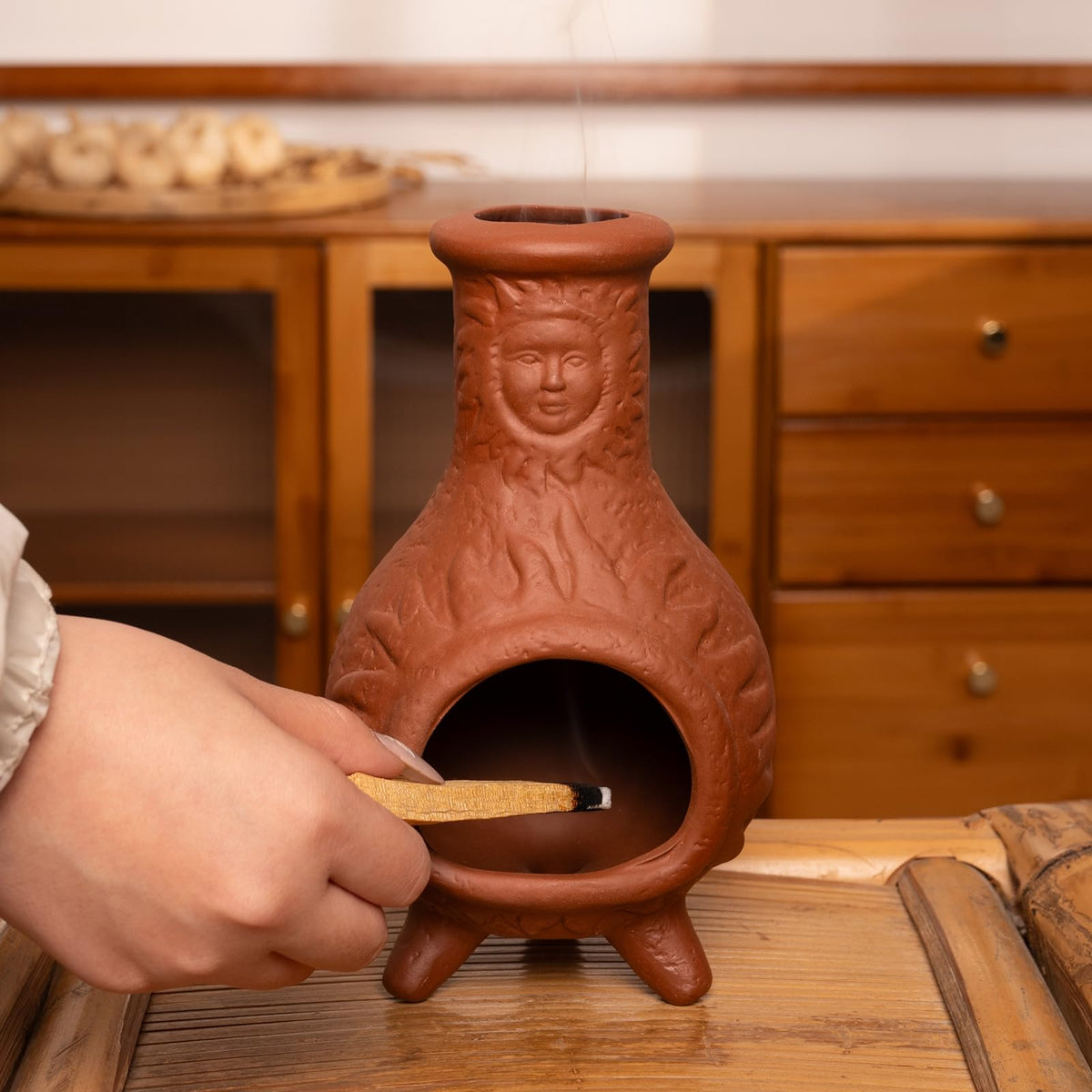 Sun Face Terracotta Palo Santo Holder (Terracotta -Sun Face Palo Santo Holder)