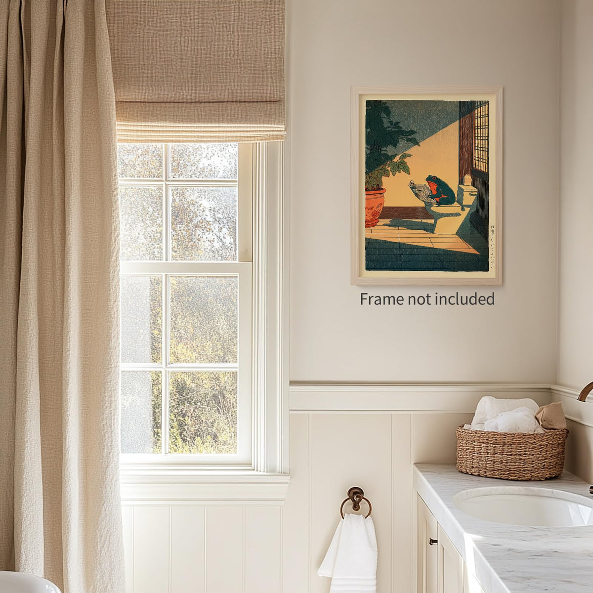 Japanese Frog Wall Art Cute Animal Canvas Print Funny Frog On The Toilet Reading Newspaper Posters Vintage Japan Painting Wall Decor 11x14in Unframed for Oriental Asia Bathroom Restroom (Unframed / Japanese Frog / 14"L x 11"W)