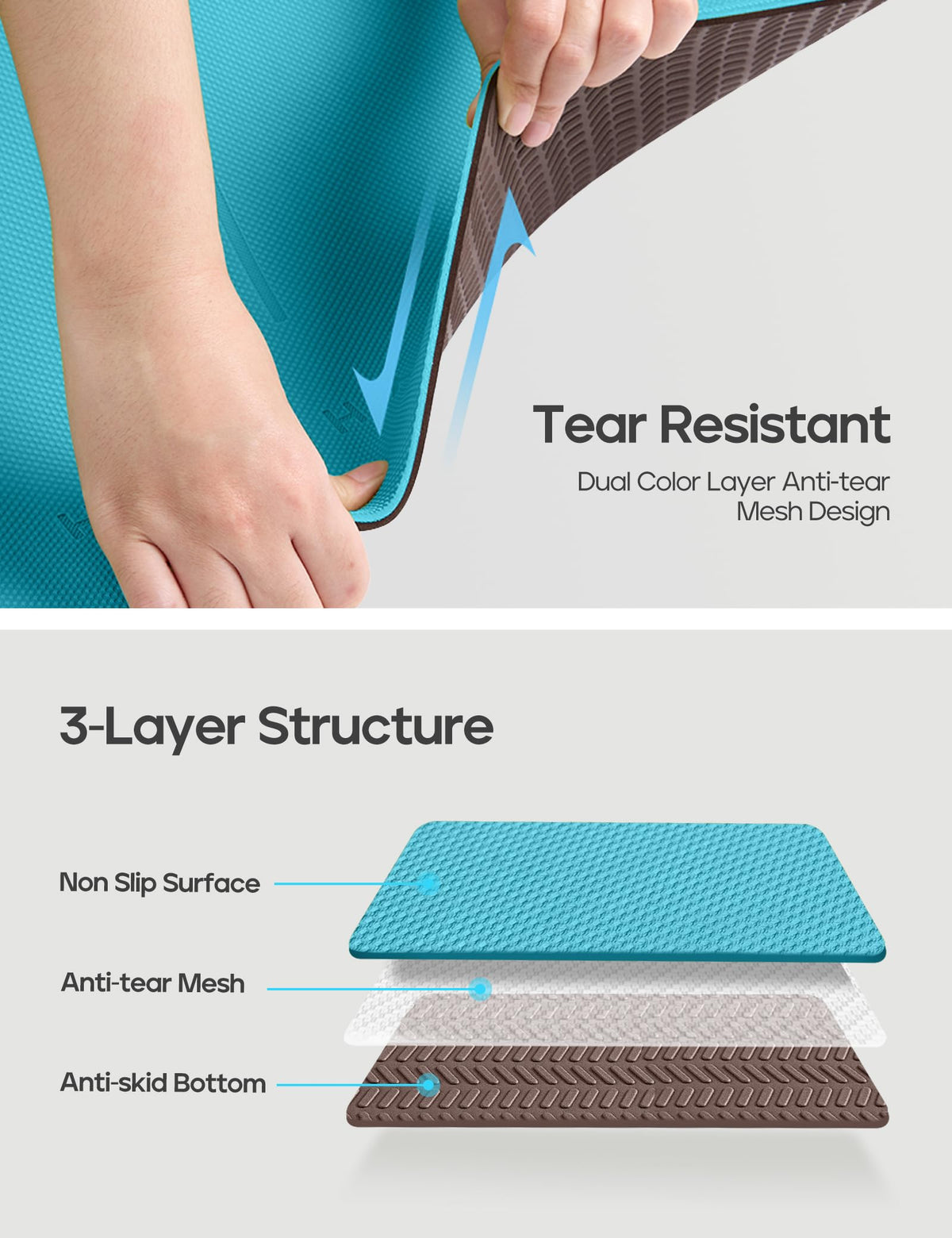 Yoga Mat Non Slip TPE Pilates Exercise Mats for Home Workout Gym Fitness Eco Friendly Thick Hot Yoga Mat with Strap Body Alignment (Turquoise)