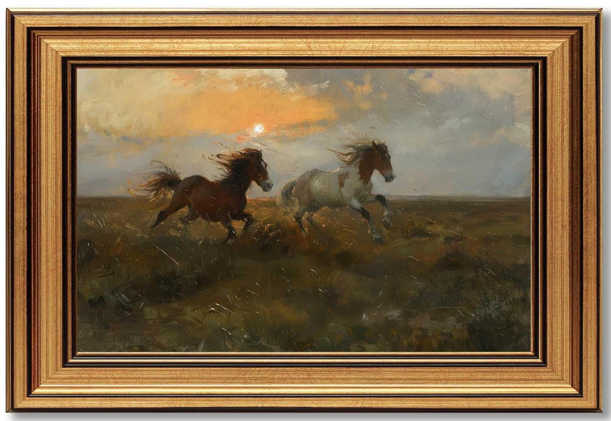 Vintage Gold Framed Running Horse Canvas Wall Art (running horse / 11"L x 9"W)