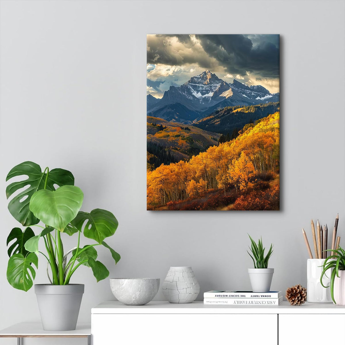 Mountain Wall Art for Living Room Autumn Forest Wall Art Nature Trees Pictures Wall Decor National Park Posters Orange Foggy Mountains Painting Woodland Artwork for Office Home Decorations 12x16" (16"L x 12"W / Fall Forest)