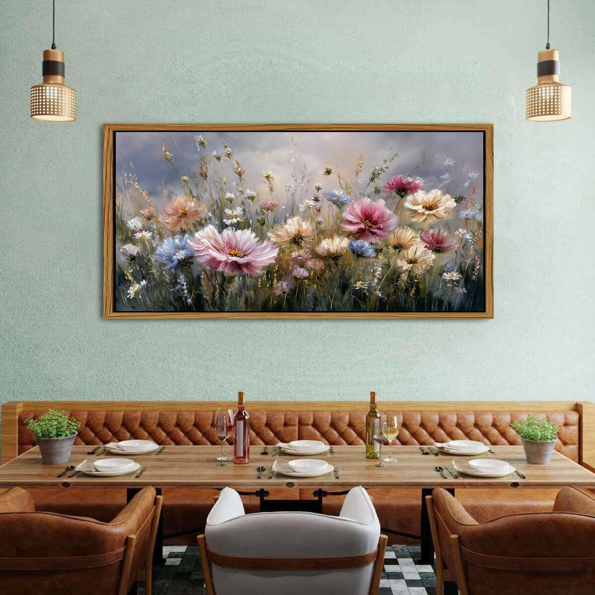 Colorful Pink Floral Wall Art Framed Bedroom Decor Abstract Nature Wildflower Picture Canvas Prints for Living Room Home Decorations (30"L x 57.8"W / Wildflower)