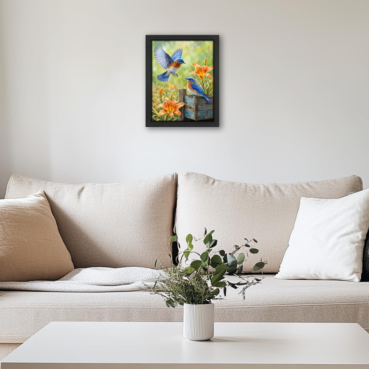Bluebird Flower Decor Wall Art (Wall Art Framed 16 / 20"L x 16"W)