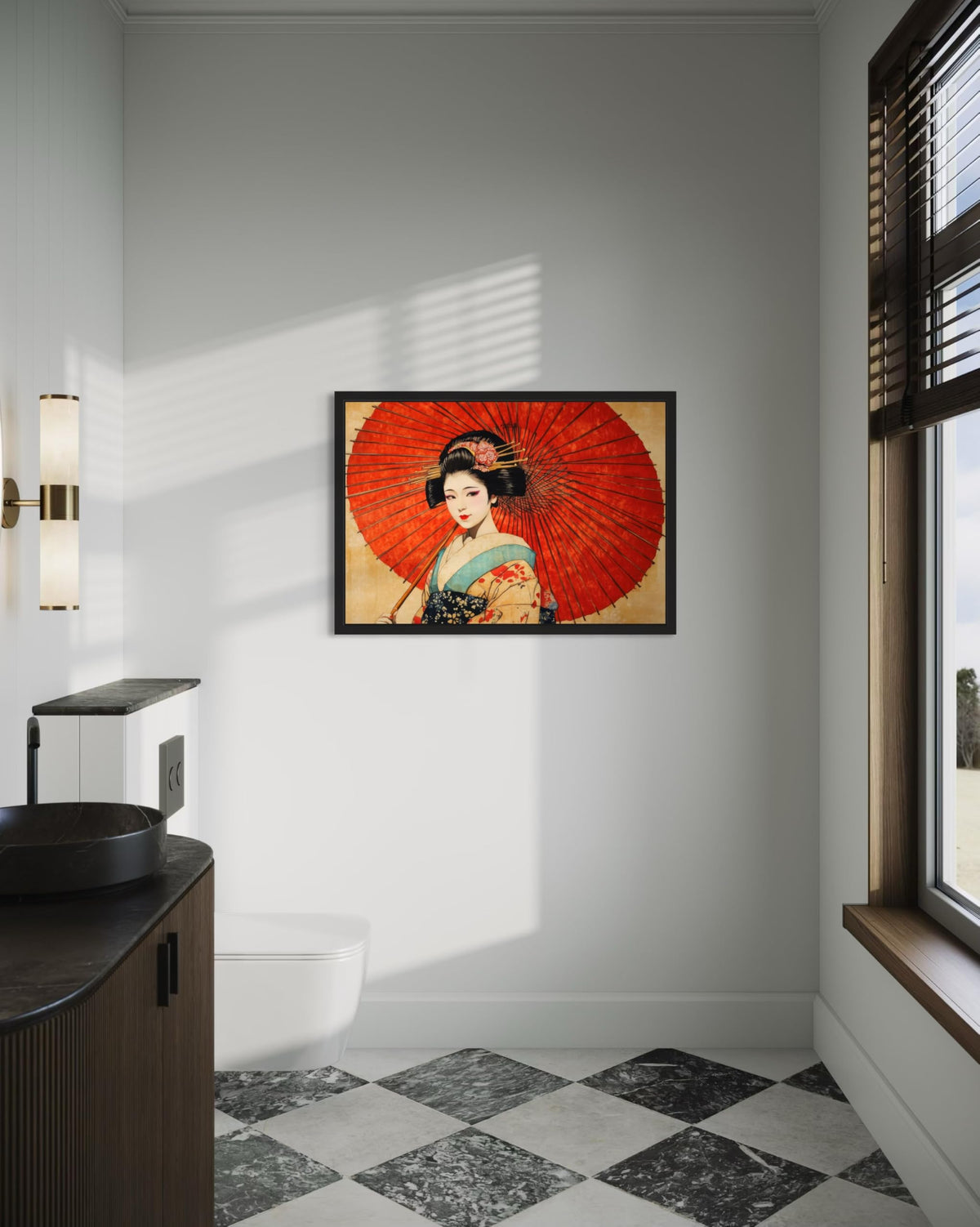 Red Geisha Unframed Wall Art Print Poster (Red Geisha / 36"L x 24"W)