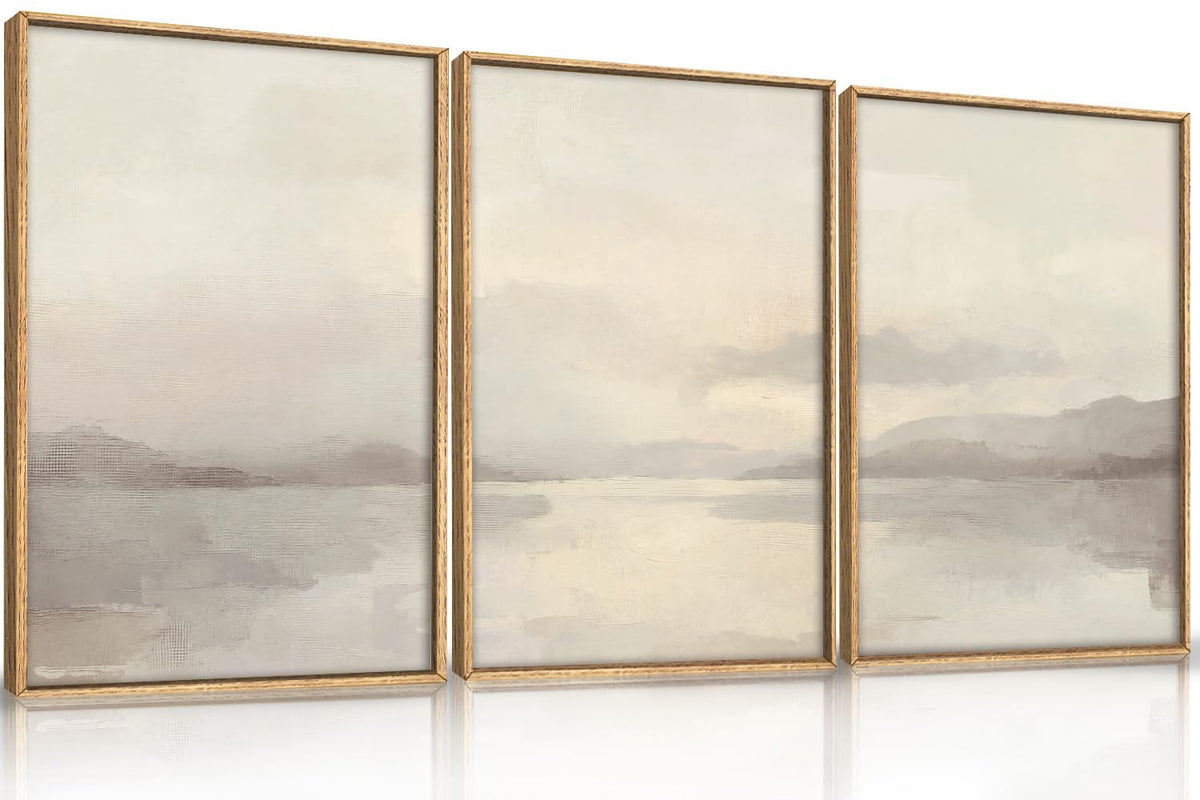 Large Abstract Neutral Beige Pastel Framed Canvas Wall Art (Abstract Neutral Beige Pastel Wall Art / 24"L x 16"W)
