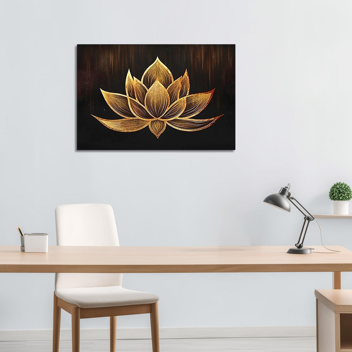 Zen Canvas Wall Art Black and Gold Lotus Flower Bloom Picture Prints Abstract Floral Painting for Spa Meditation Room Decor Framed (24"x36" / Zen-3)
