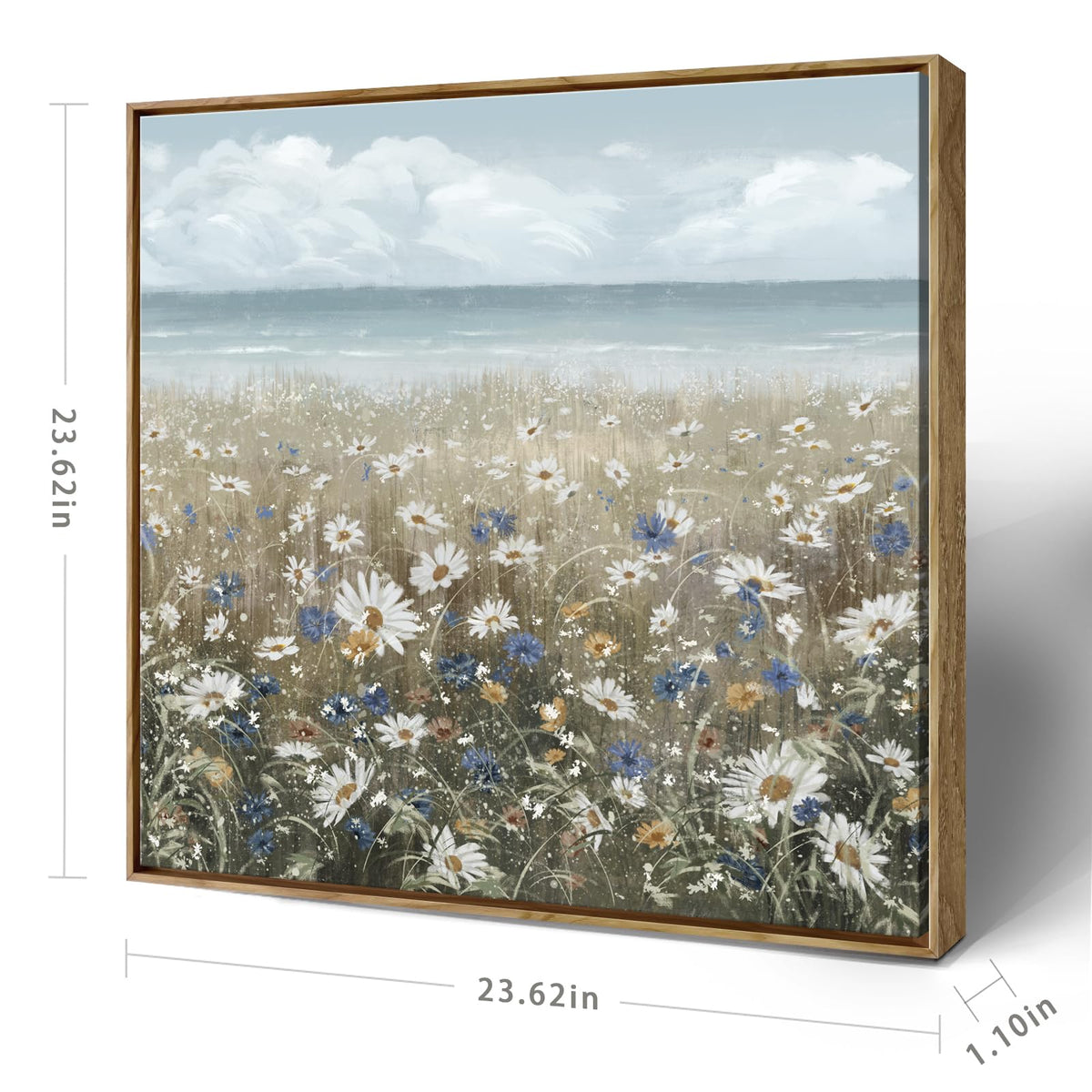 Framed Wall Art for Bedroom Decor Farmhouse Boho Beach Coastal Vintage Floral Ocean Wall Picture Daisy Flowers Sea Canvas Print Nautical Neutral Seascape Artwork for Home Living Room Bedroom Office (Coastal Flower Sea Art / 24"L x 24"W)