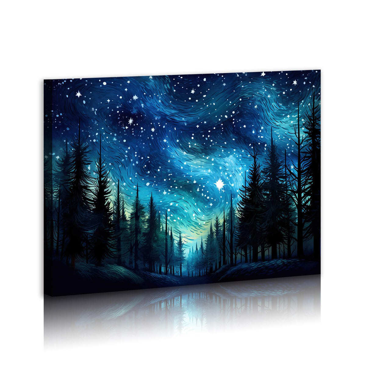Forest Canvas Wall Art Visual Art Decor Fancy Blue Starry Night Forest Tree Framed Artwork for Bedroom Room Kitchen Bathroom Decorations 12x16inches (16"L x 12"W / Forest)