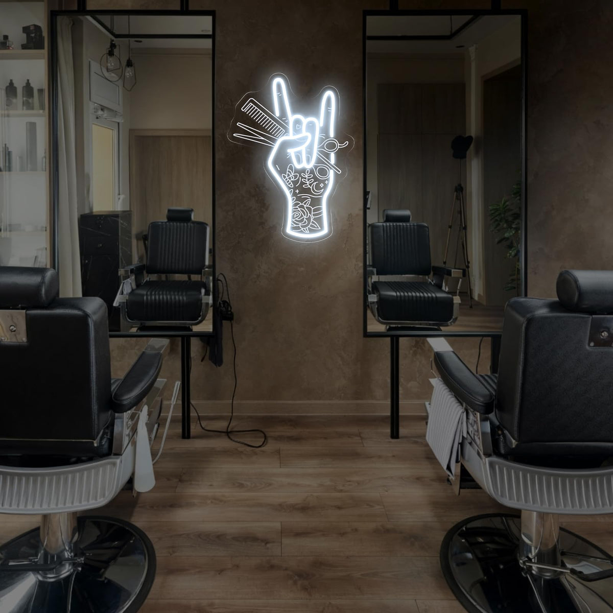 Stylish Hand Holding Scissors and Comb Neon Sign Hair studio Led Light (Hand Scissors)
