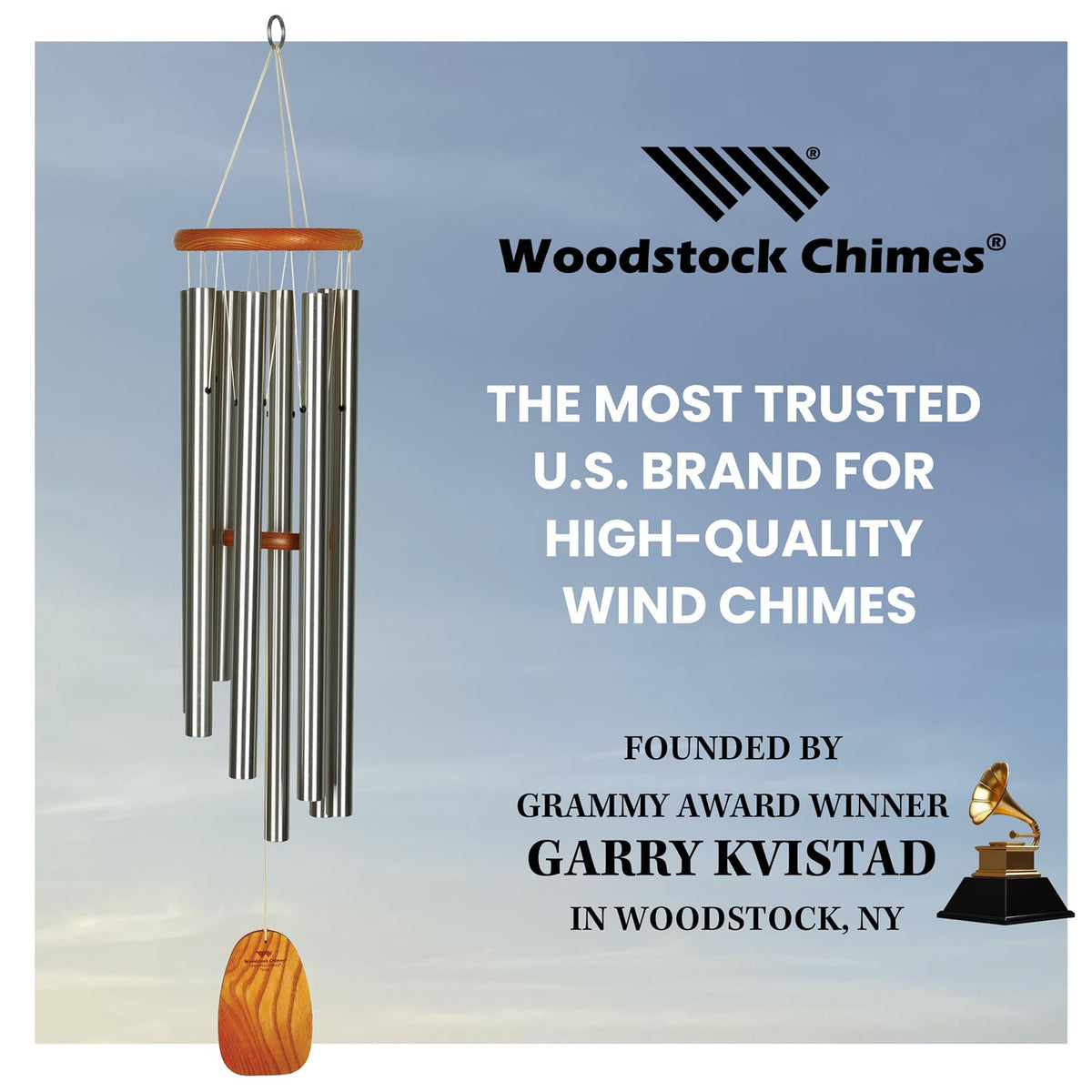 Woodstock Wind Chimes for Outside (Silver / 39")