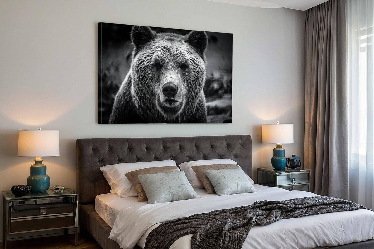 Bear Pictures Wall Decor Black and White Animal Canvas Wall Art for Living Room Nature Animals Photography Prints Poster Wildlife Safari Bears Painting Artwork Framed Home Office Decorations 32x48” (48"L x 32"W / BKBEAR)