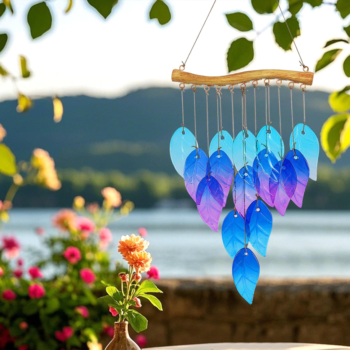 Glass Leaves Wind Chimes for Outdoor Memorial Decor
