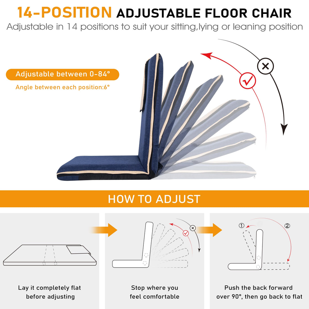Floor Chair with Back Support Foldable Meditation Seat (Blue & Yellow)