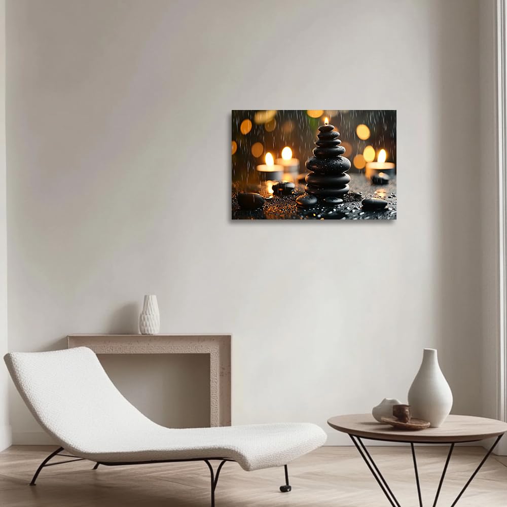 YMXHUANSH SPA Wall Art Decor Candles Canvas Print Orchids & Stones Zen Bathroom Artwork for Yoga Room Bedroom Massage Studio 28x42inch (Yellow / 28"x42")