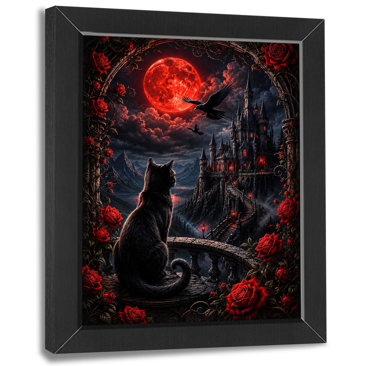 Gothic Black Cat Decor Wall Art (Wall Art Framed 43 / 20"L x 16"W)