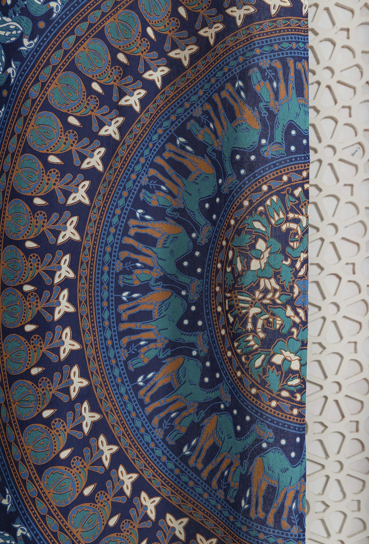 Indian Hippie Bohemian Beautiful Elephant Blue Color Mandala Curtain Panels (25"W x 74"L (Pack of 2) / Blue Tarquoise)