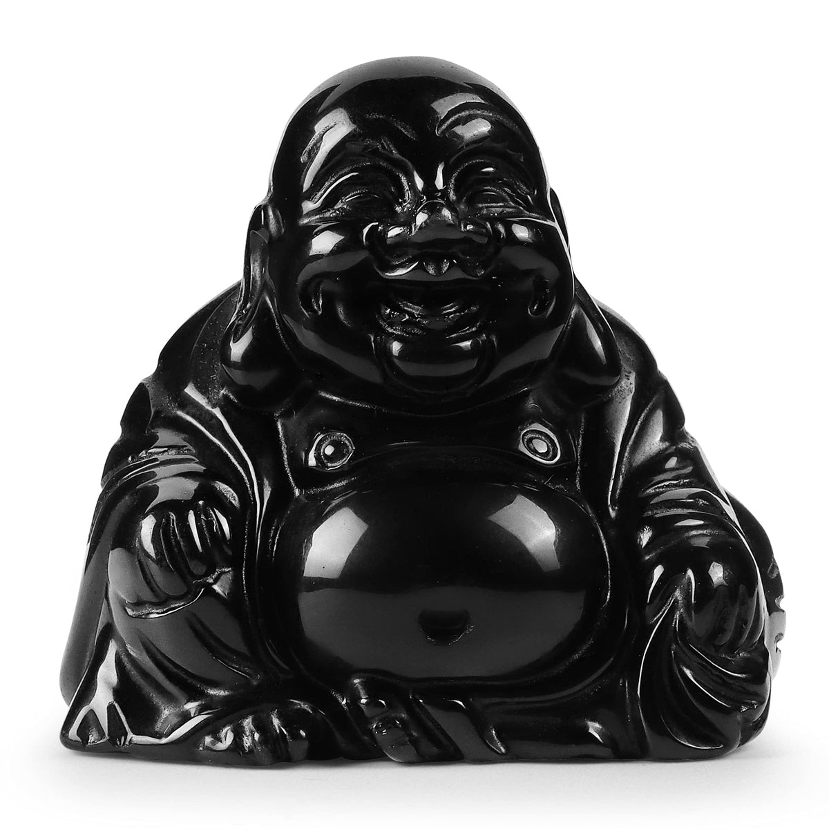 Black Obsidian Crystal Happy Buddha Statue 2 Inch Hand Carved Gemstone Sitting Maitreya Laughing Buddha Figurine Pocket Healing Stone for Home DecorPocket Stone Home Decoration (Green Aventurine)