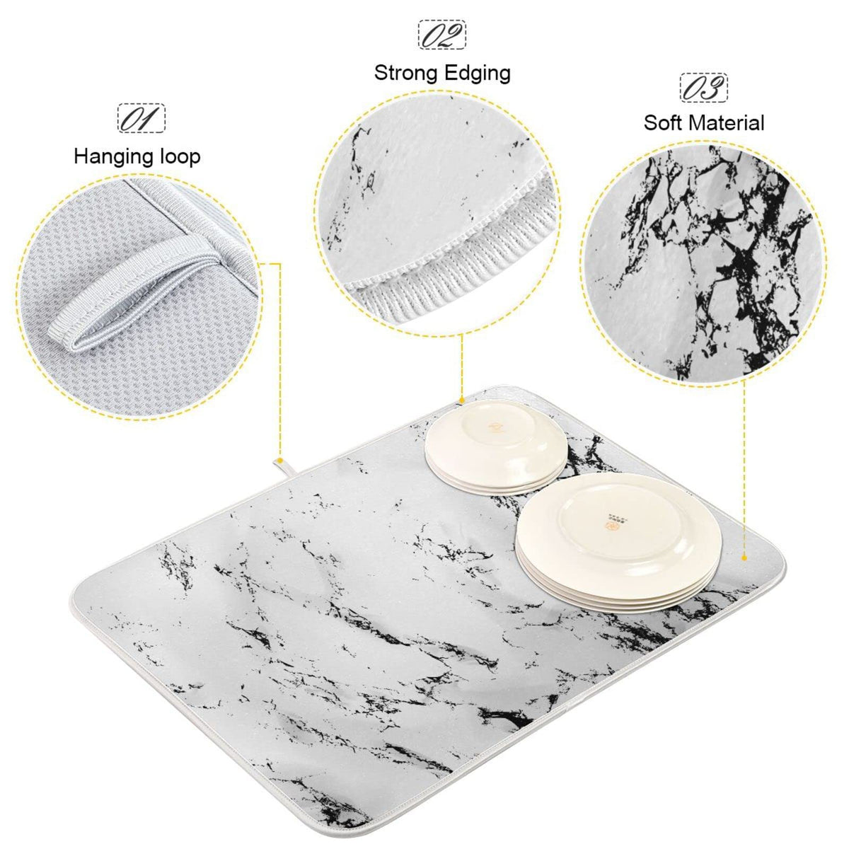 Super Absorbent Dish Drying Mat (White Marble / 16" x 18")