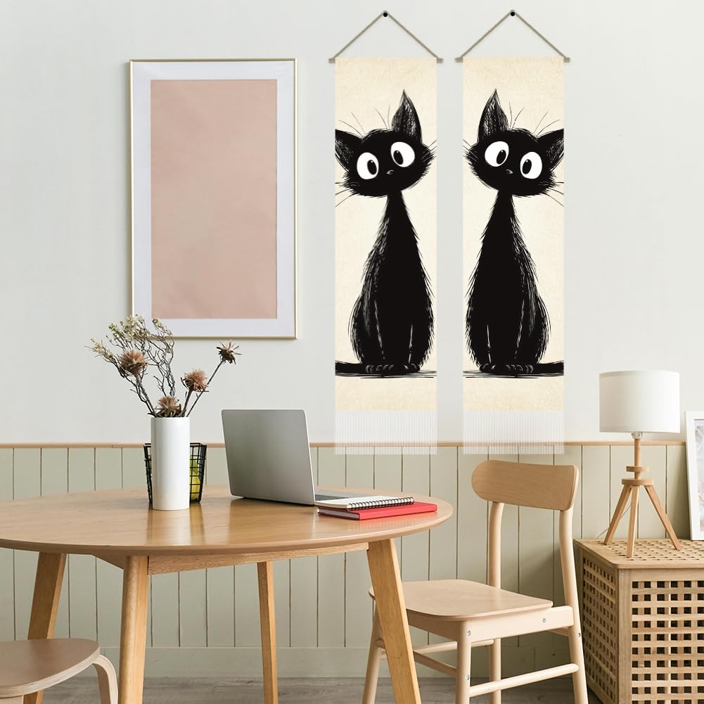 2Pcs Black Cat Tapestry (Black and white-cat)