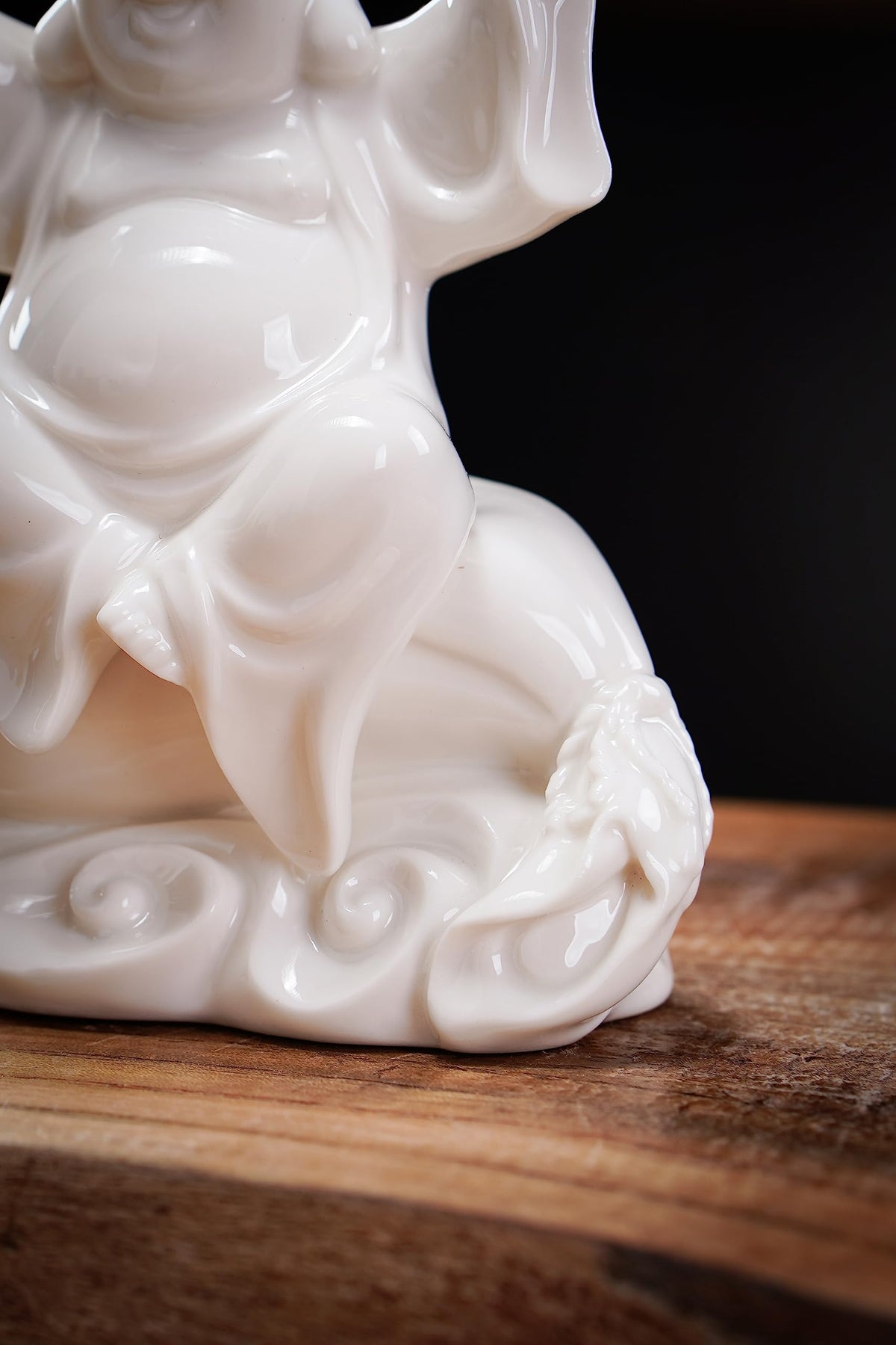 Small Ceramic White Laughing Buddha Statue for Good Luck (Happy)