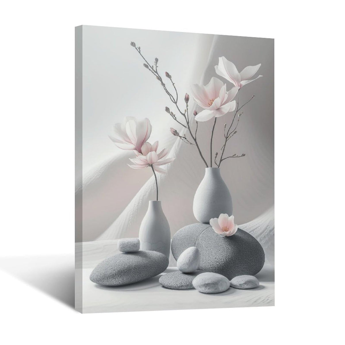 Zen Wall Art Bathroom Pictures Wall Decor Zen Paintings Canvas Pebble Stone Spa Artwork Grey Blush Modern Home Decorations for Meditation Spiritual Yoga Bedroom Living Room 16"x24" (Stone-3 / 24"L x 16"W)