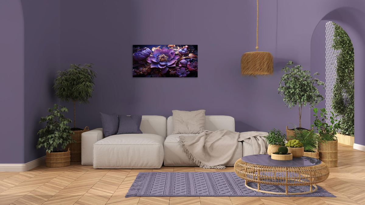 1 Panel Purple Canvas Art Purple Wall Art Abstract Flower Picture Plum Color Flowers Pictures Print on Canvas Stretched and Framed for Wall Decor Living Room Bedroom Decor 20x40 inch (40"L x 20"W / Purple Flower 4)
