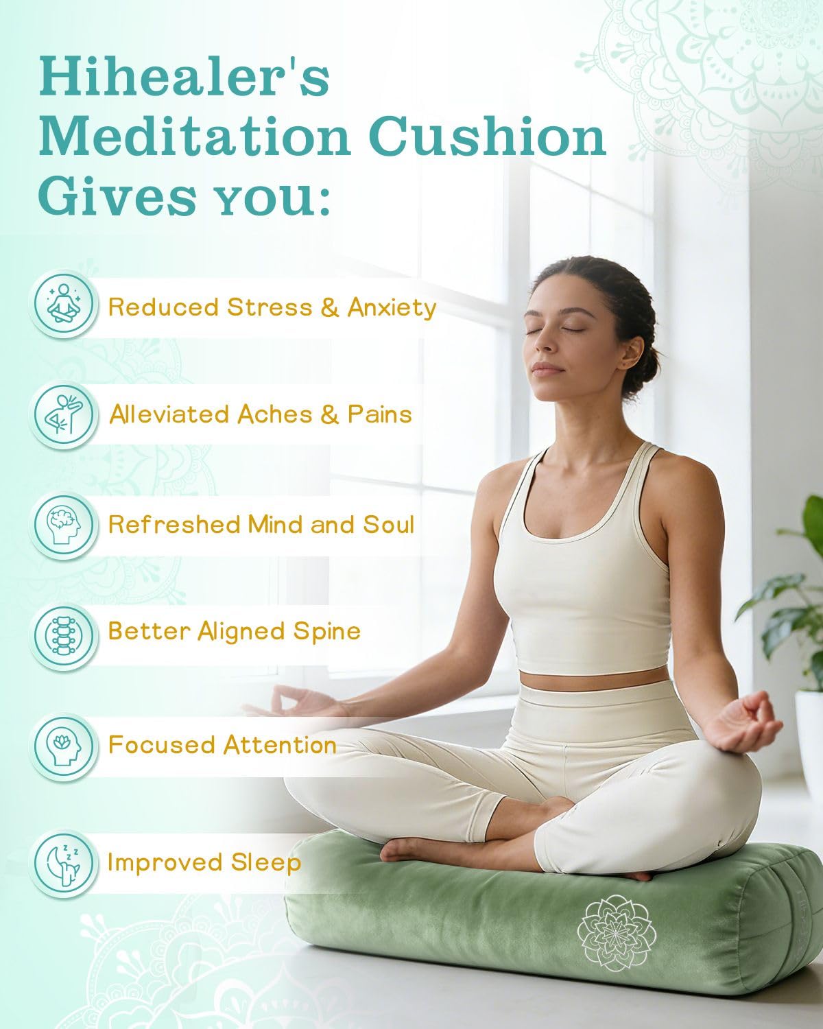 3 in 1 Yoga Bolster Pillow Set (Sage Green)
