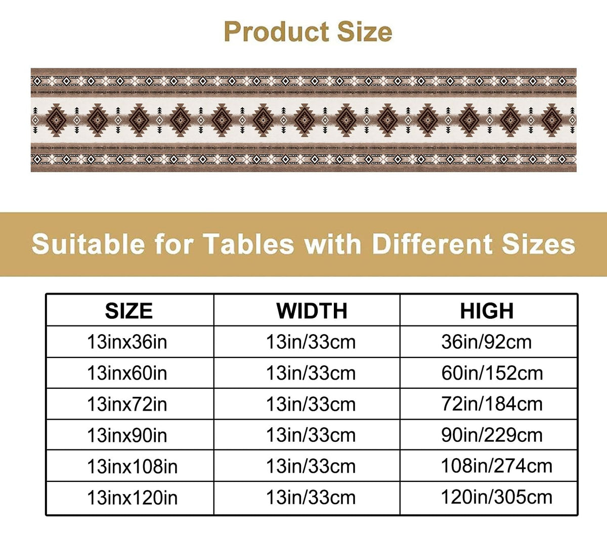 Aztec Geometric Table Runner (13x60inch / Southwestern Brown)