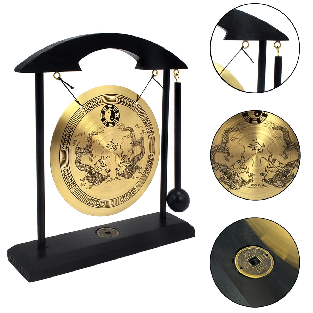 Zen Art Brass Feng Shui Desktop Gong for Home Office Desktop Decoration Meditation Practice W Fengshuisale Red String Bracelet H1302 (Black)
