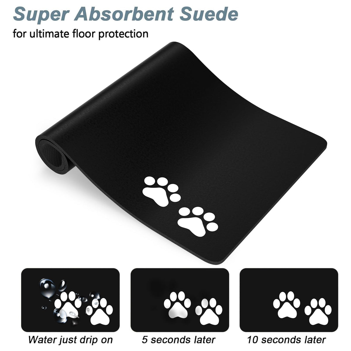 Dog Food Mat 16" x 24" Footprint Absorbent Dog Cat Bowl Mat for Food and Water (A-Black Footprint / 16"L x 24"W)