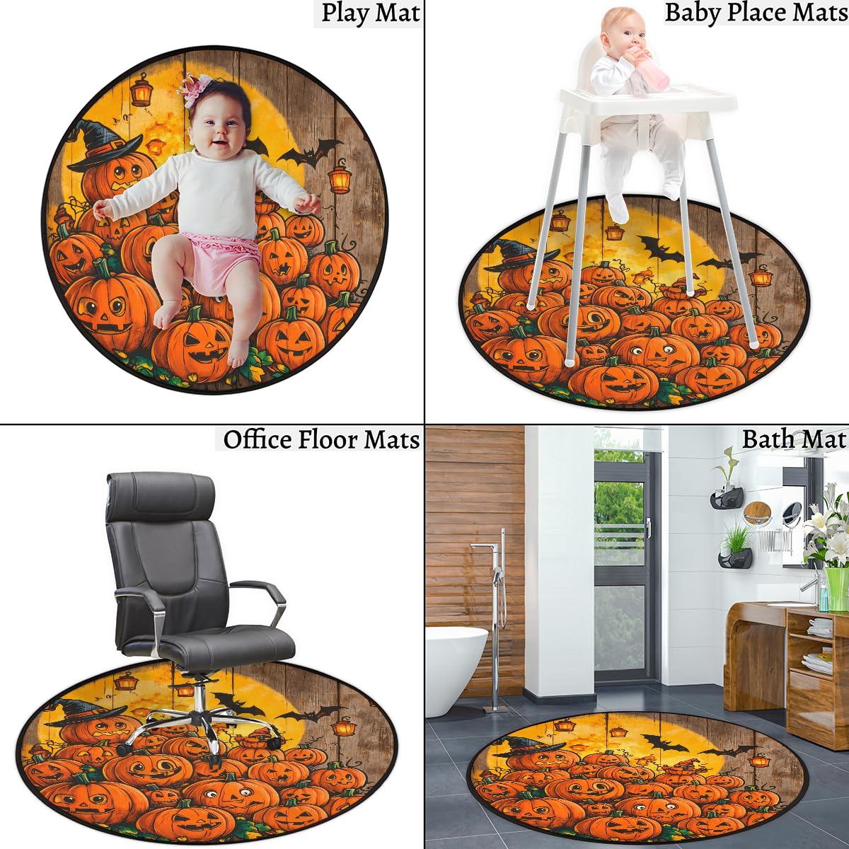5 Ft Pumpkin Round Rug Circle Area Rugs Circular Door Mat for Indoor (B:c-24 / 5'3" (Round))