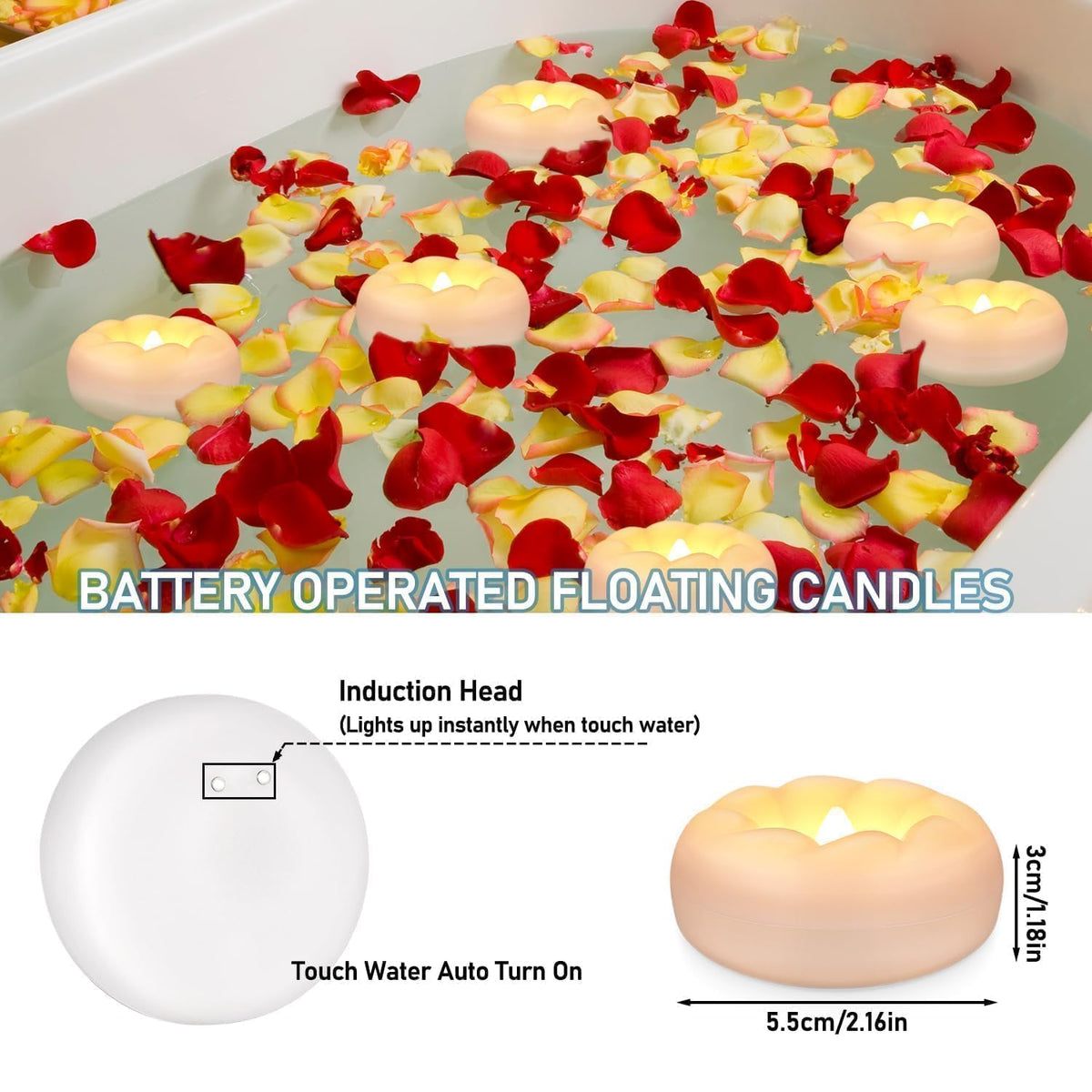100-Pack 2-Inch+ Spiral-Pattern Water-Activated Flameless Floating LED Candles - Battery-Powered and Perfect for Wedding Vases, Bathtubs, Pools, and Large Events (100-FlamelessFloating Candles)