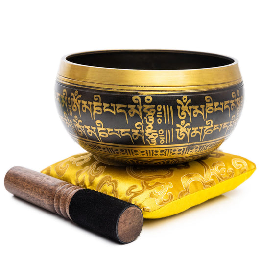 Tibetan Singing Bowl Set (Black / Golden / 4 Inches)