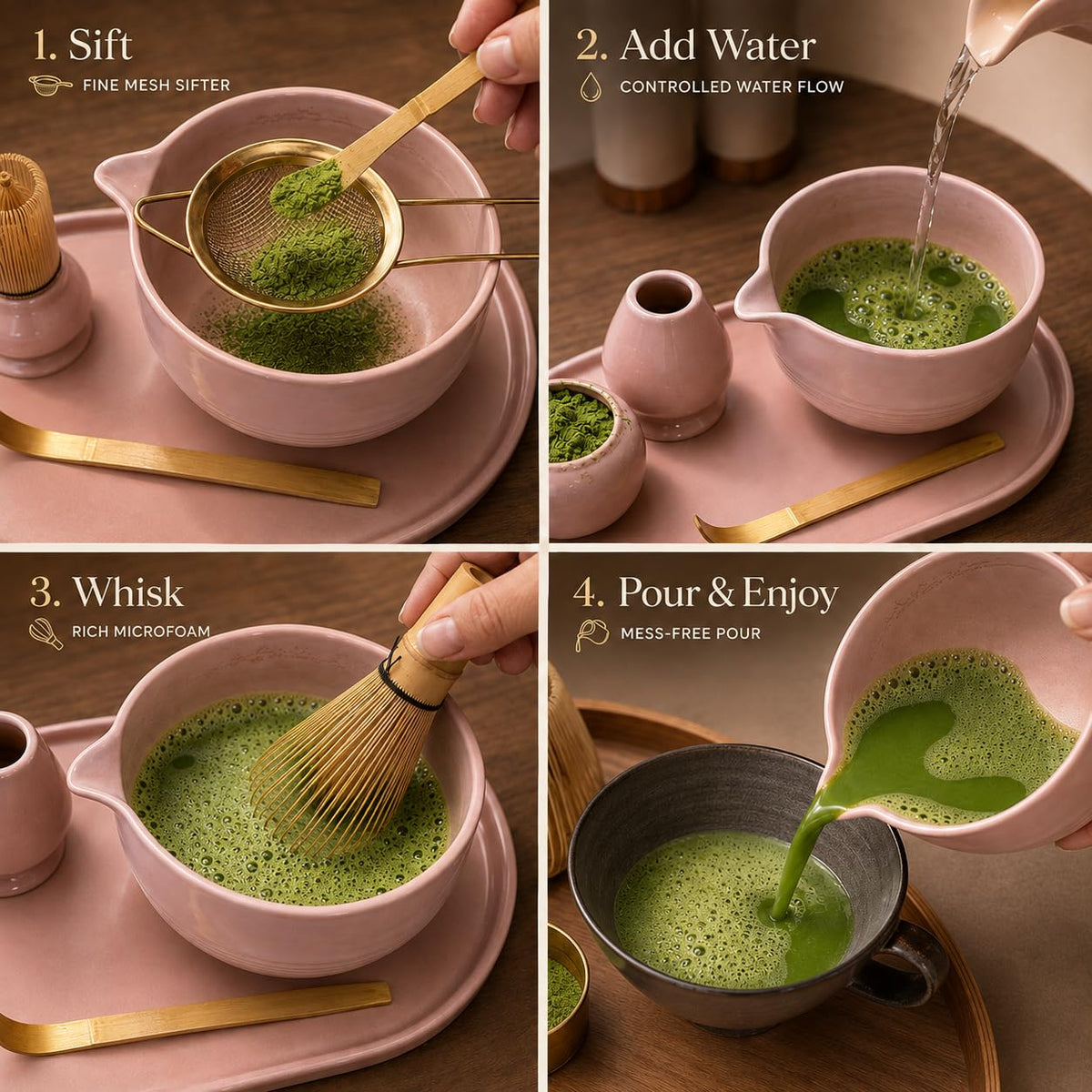 Blush Pink 7 Piece Matcha Tea Set with Bowl & Bamboo Whisk (Blush Pink)